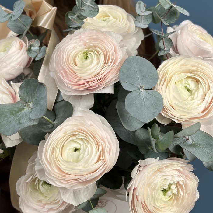 9 пышных ранункулюсов Ханой в квадратной коробке