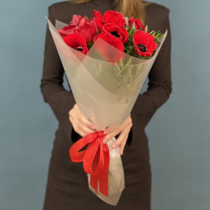 9 ярких красных Анемонов