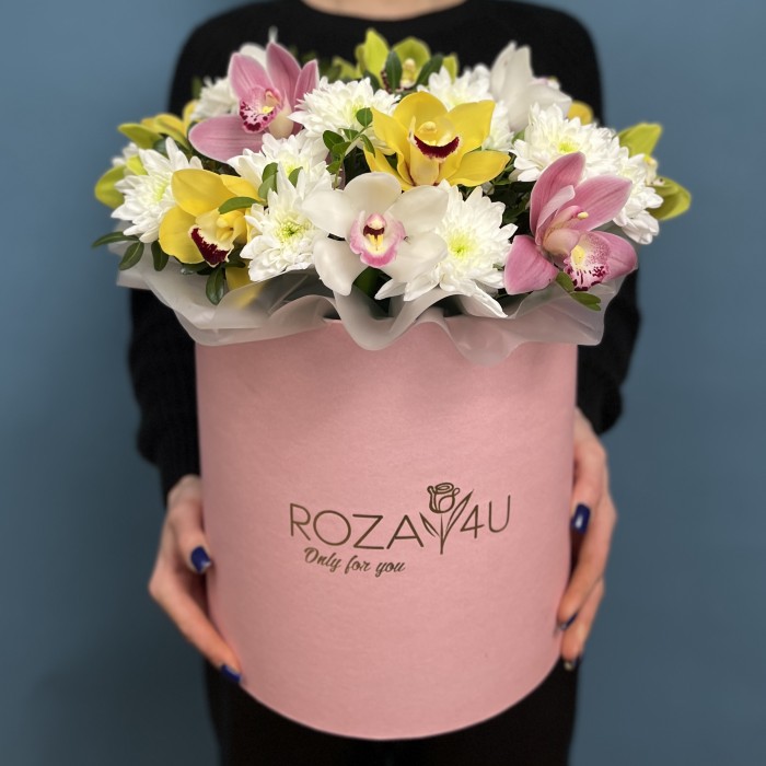 Орхидеи в коробке Праздничный микс