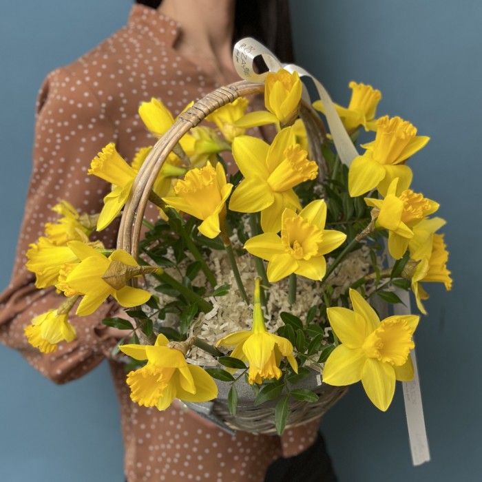 25 ароматных нарциссов в корзине