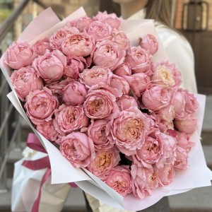 15 кустовых пионовидных персиковых роз Джульетта 50 см