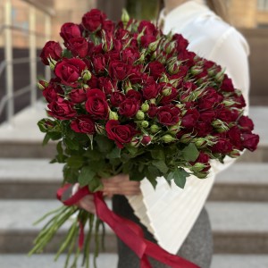 25 красных кустовых роз Рубикон 60 см