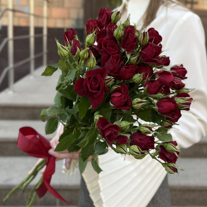 5 красных кустовых роз Рубикон 60 см