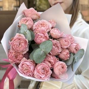 5 пионовидных персиковых роз Джульетта 50 см
