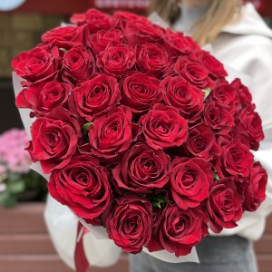 35 красных роз Мадам Ред 50 см