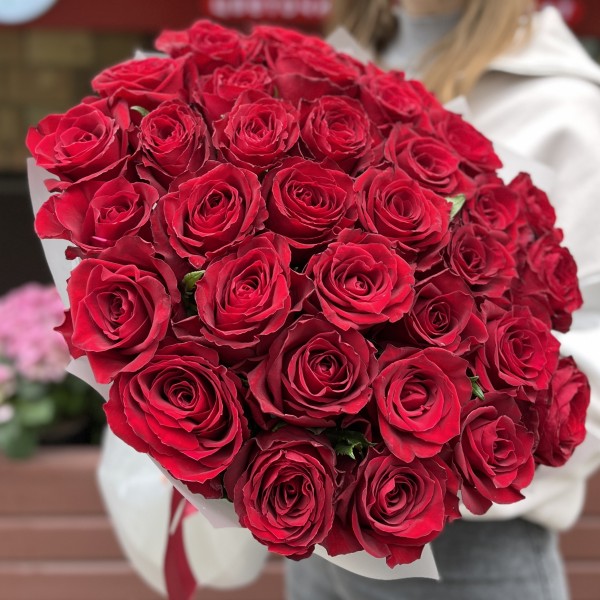 35 красных роз Мадам Ред 50 см