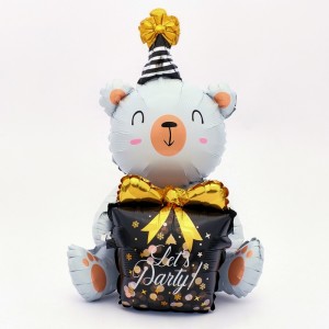 Шар фигура белый мишка с подарком