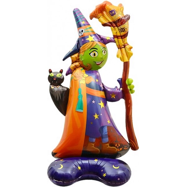 Шар фигура на подставке Ведьма с метлой