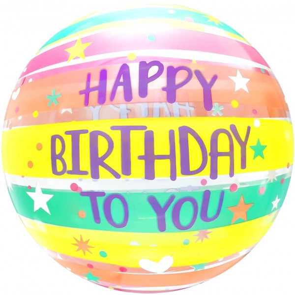 Шар круг Deco Bubble С Днем рождения (яркие полосы)