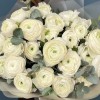 15 пышных белых Ранункулюсов с эвкалиптом