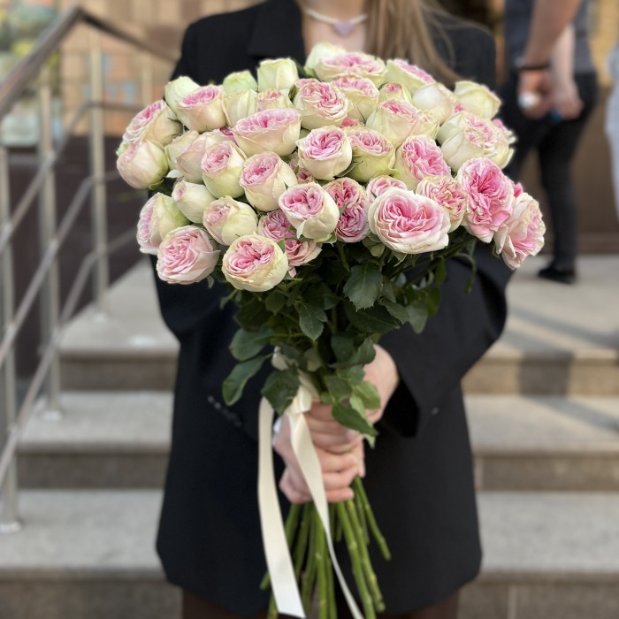 15 кустовых пионовидных роз Джелатто 50 см