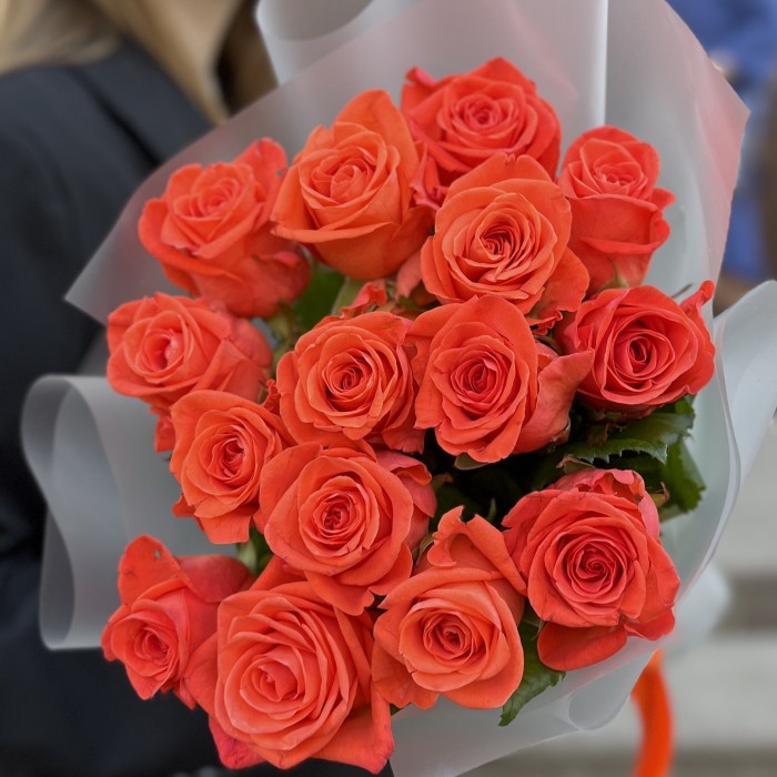 15 оранжевых роз Вау 50 см