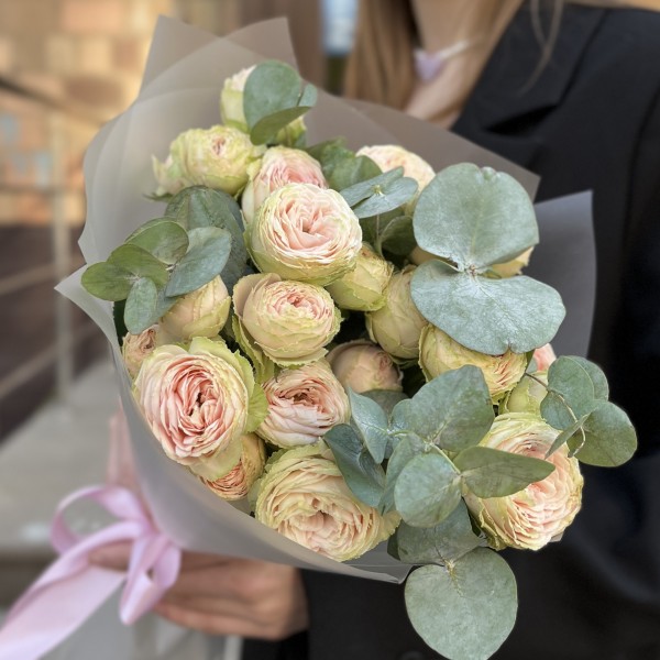 5 кустовых пионовидных роз Свит Джелатто 50 см