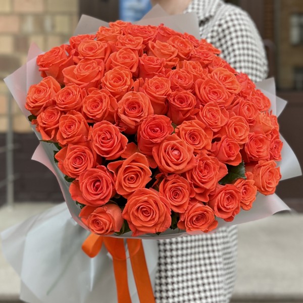 51 оранжевая роза Вау 40 см