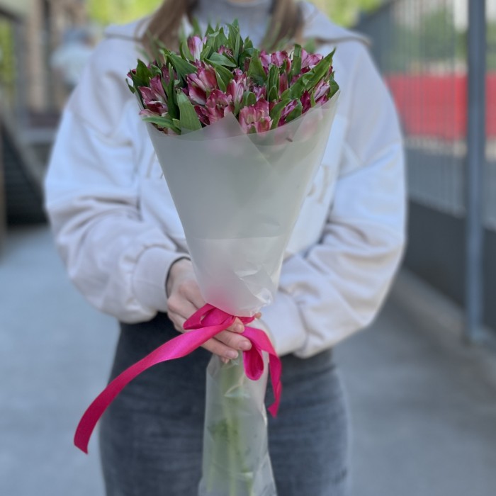 9 малиновых Альстромерий