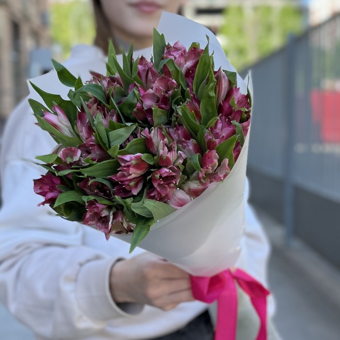 9 малиновых Альстромерий