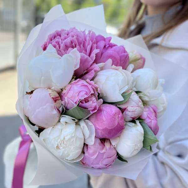 Букет из 15 нежных пионов MIX