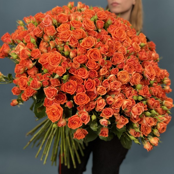 101 кустовая оранжевая роза Чарминг Бейб 50 см