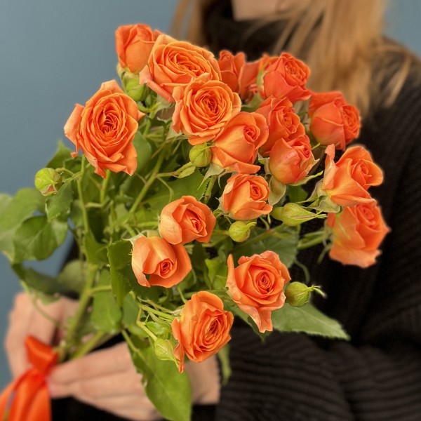 3 кустовые оранжевые розы Чарминг Бейб 50 см