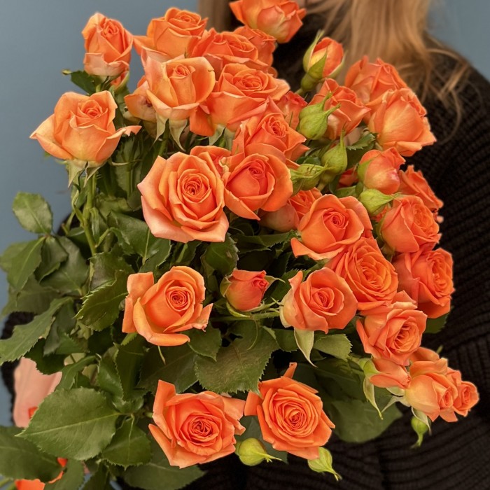 7 кустовых оранжевых роз Чарминг Бейб 60 см