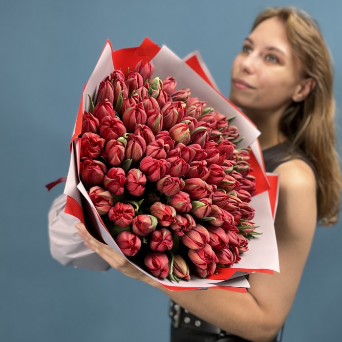 101 красный пионовидный тюльпан  Ред Принц
