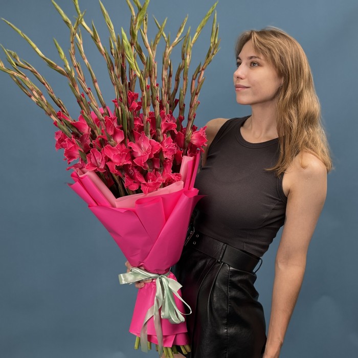 25 малиновых гладиолусов