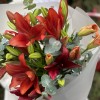 7 бордовых лилий с эвкалиптом