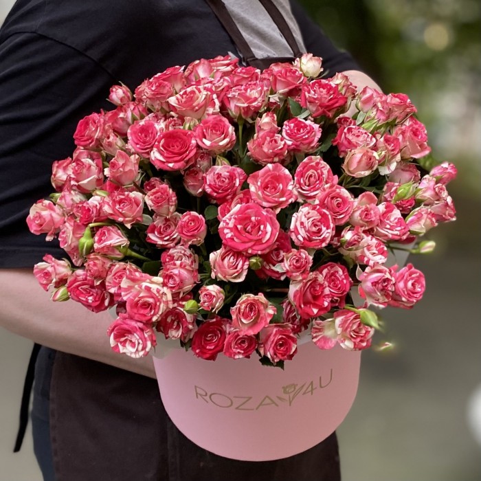 23 кустовые розы Файрворкс в коробке