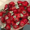 35 пышных красных ранункулюсов с эвкалиптом