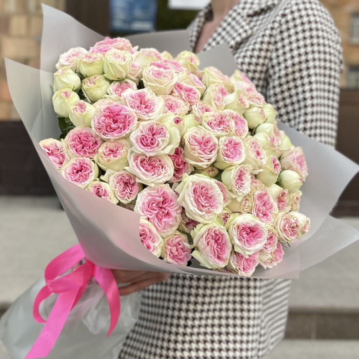 25 кустовых пионовидных роз Джелатто 50 см