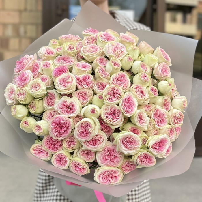 25 кустовых пионовидных роз Джелатто 50 см