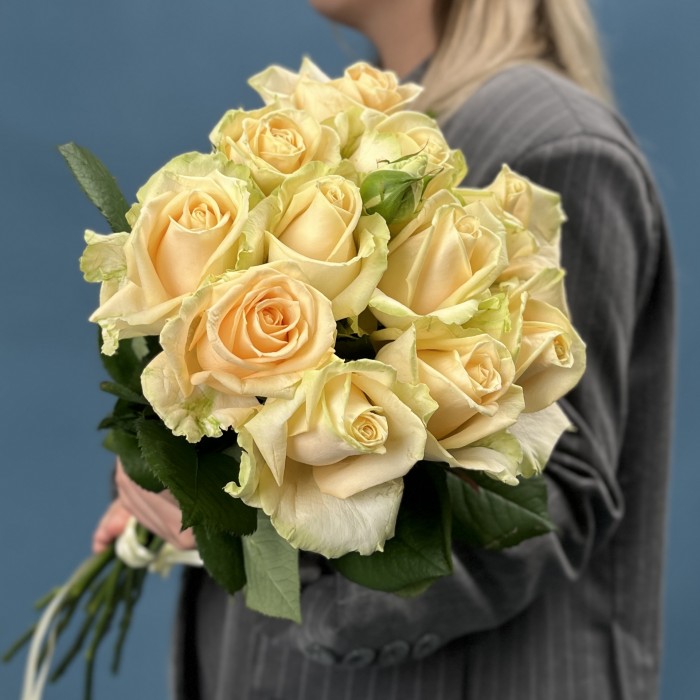 11 персиковых роз Пич Аваланш 60 см