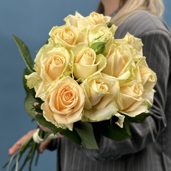 11 персиковых роз Пич Аваланш 60 см