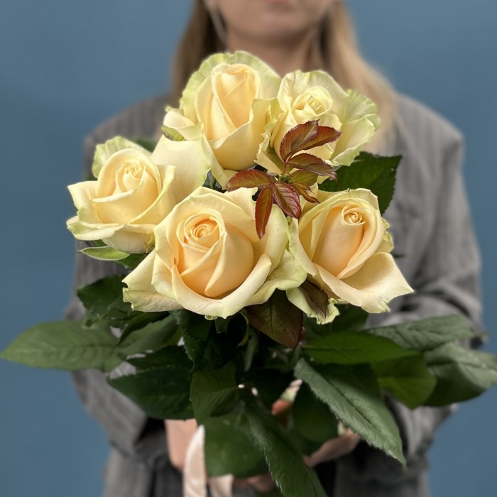 5 роз Пич Аваланш 60 см