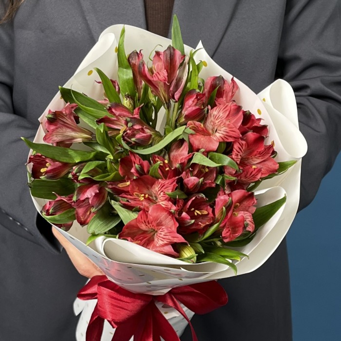 5 красных альстромерий