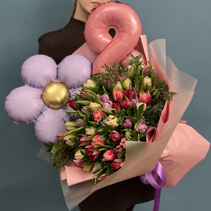 51 пионовидный тюльпан микс с 8 марта