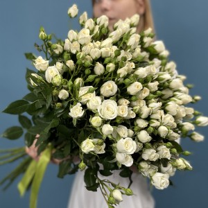 25 кустовых белых роз Сноу Бабл 70 см 25 кустовых белых роз Сноу Бабл 70 см