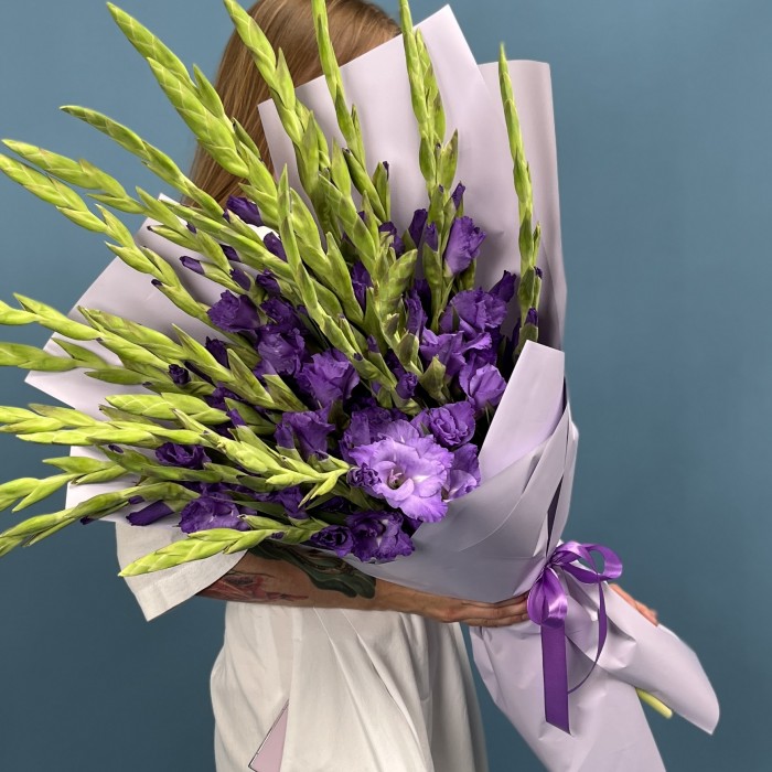 25 темно-фиолетовых гладиолусов