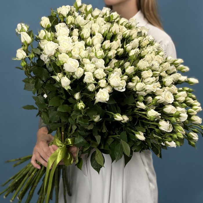 45 кустовых роз Сноу Бабл 70 см