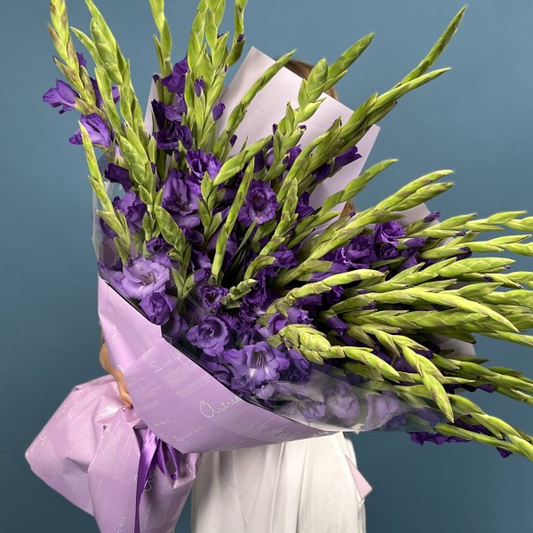 45 темно-фиолетовых гладиолусов