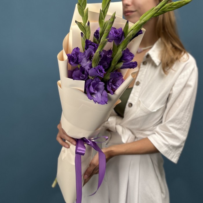 5 темно-фиолетовых гладиолуса