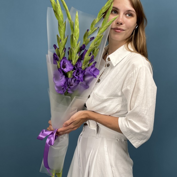 7 темно-фиолетовых гладиолусов