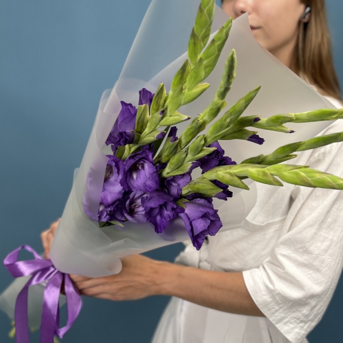 7 темно-фиолетовых гладиолусов