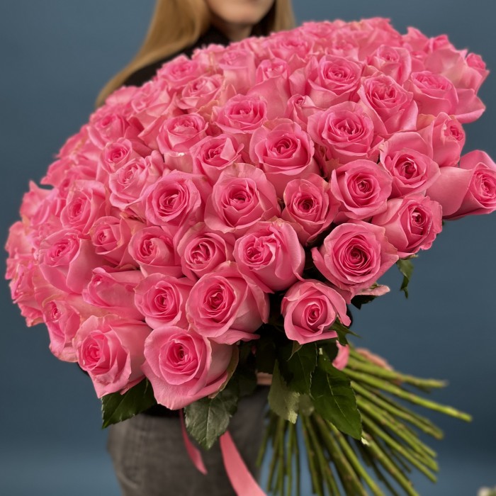 101 розовая роза аква 60 см