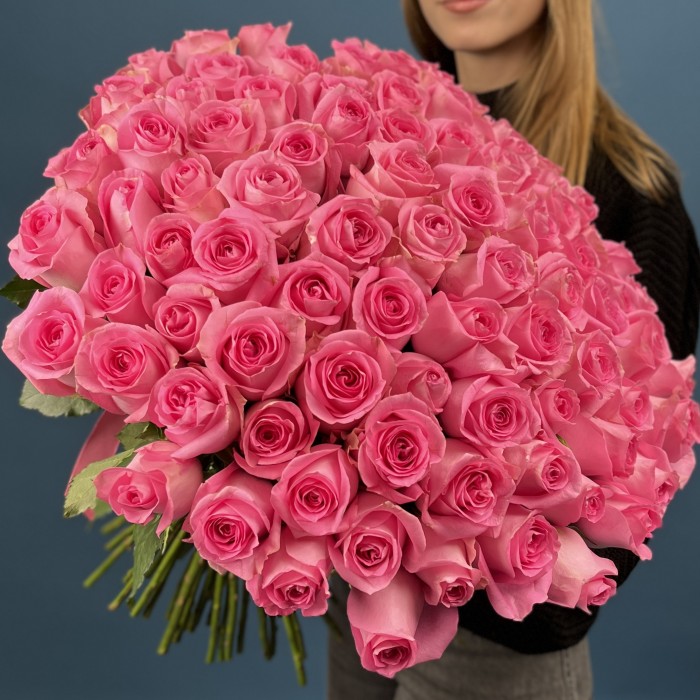 101 розовая роза аква 60 см