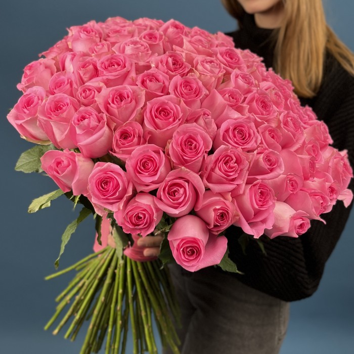 101 розовая роза аква 60 см