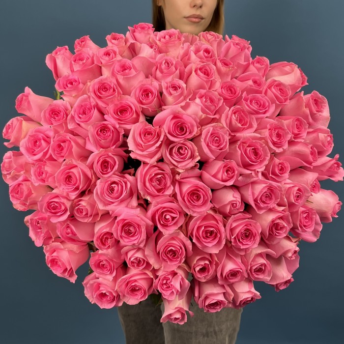 101 розовая роза аква 60 см