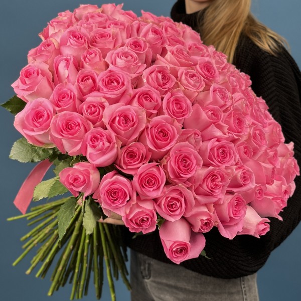 101 розовая роза аква 60 см