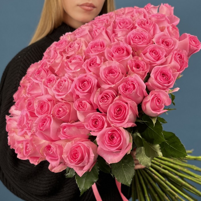 101 розовая роза аква 60 см