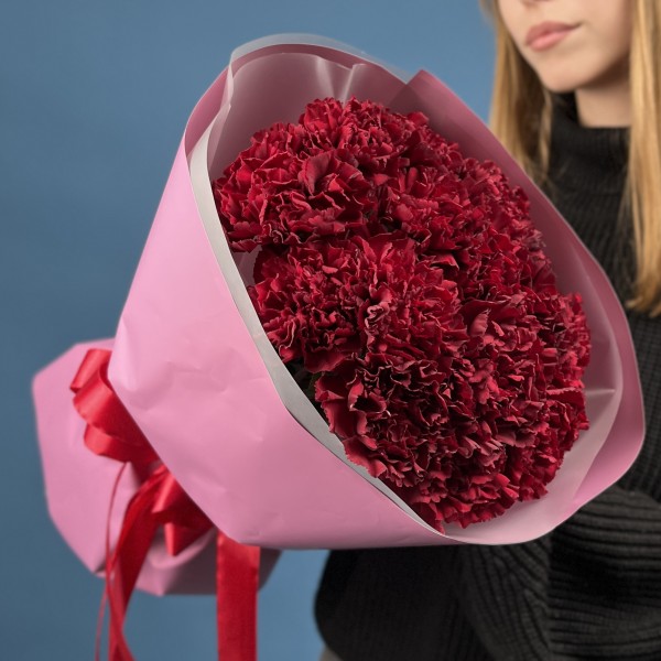 15 бордовых гвоздик